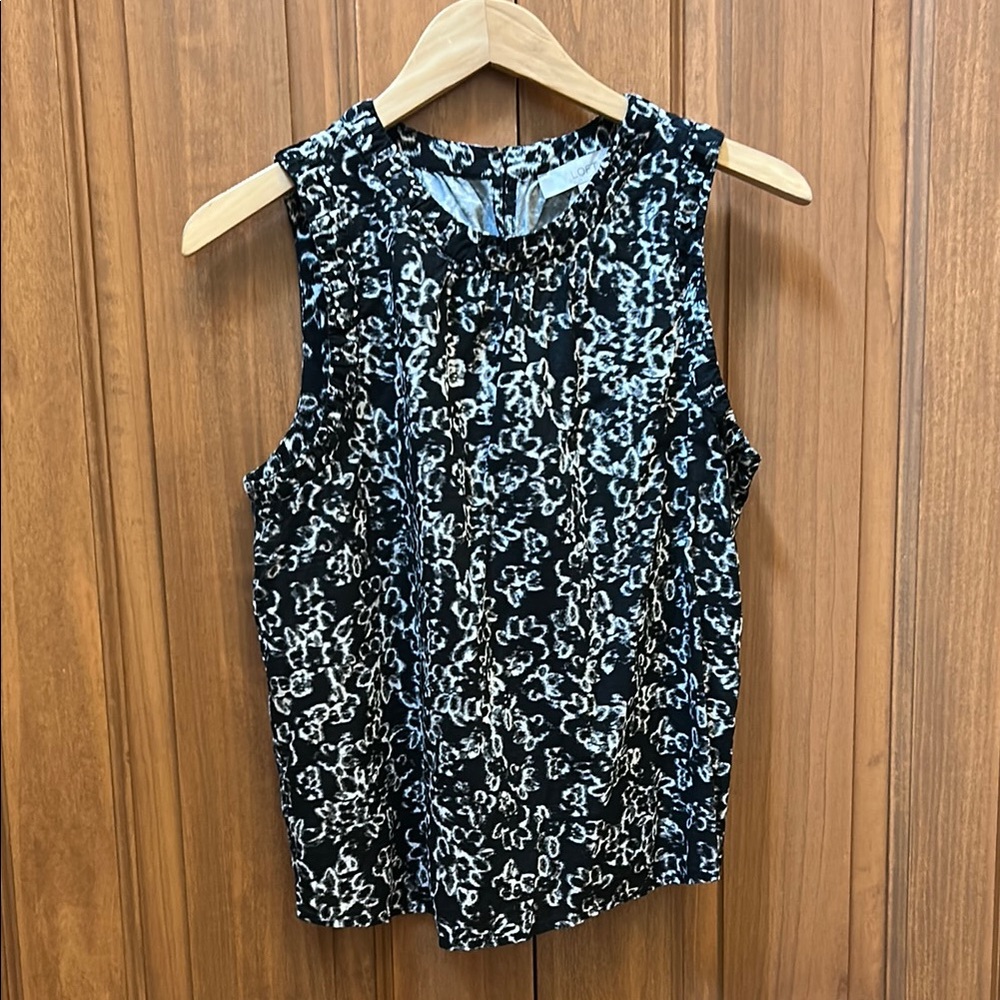 LOFT Black and White Floral Blouse size medium